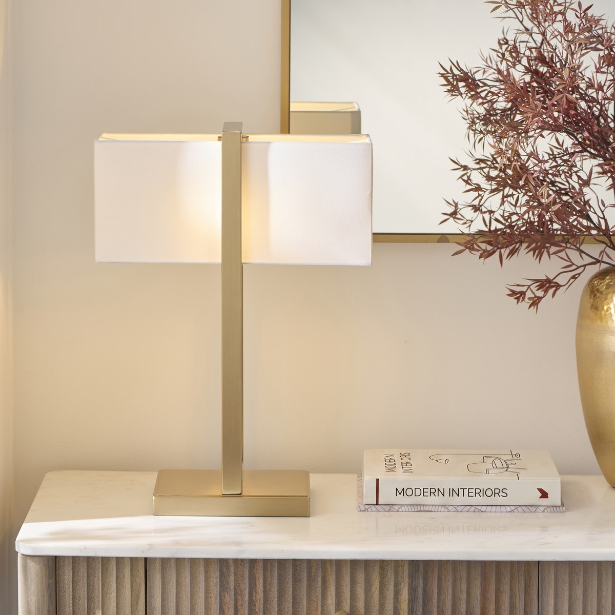 Endon Seattle Table Lamp in Brushed Aged Brass with Ivory Shade