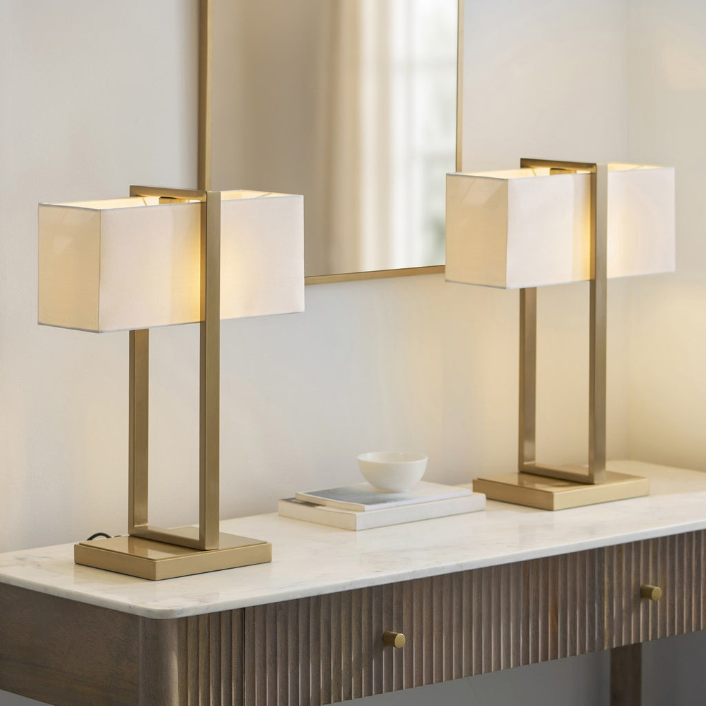Endon Seattle Table Lamp in Brushed Aged Brass with Ivory Shade