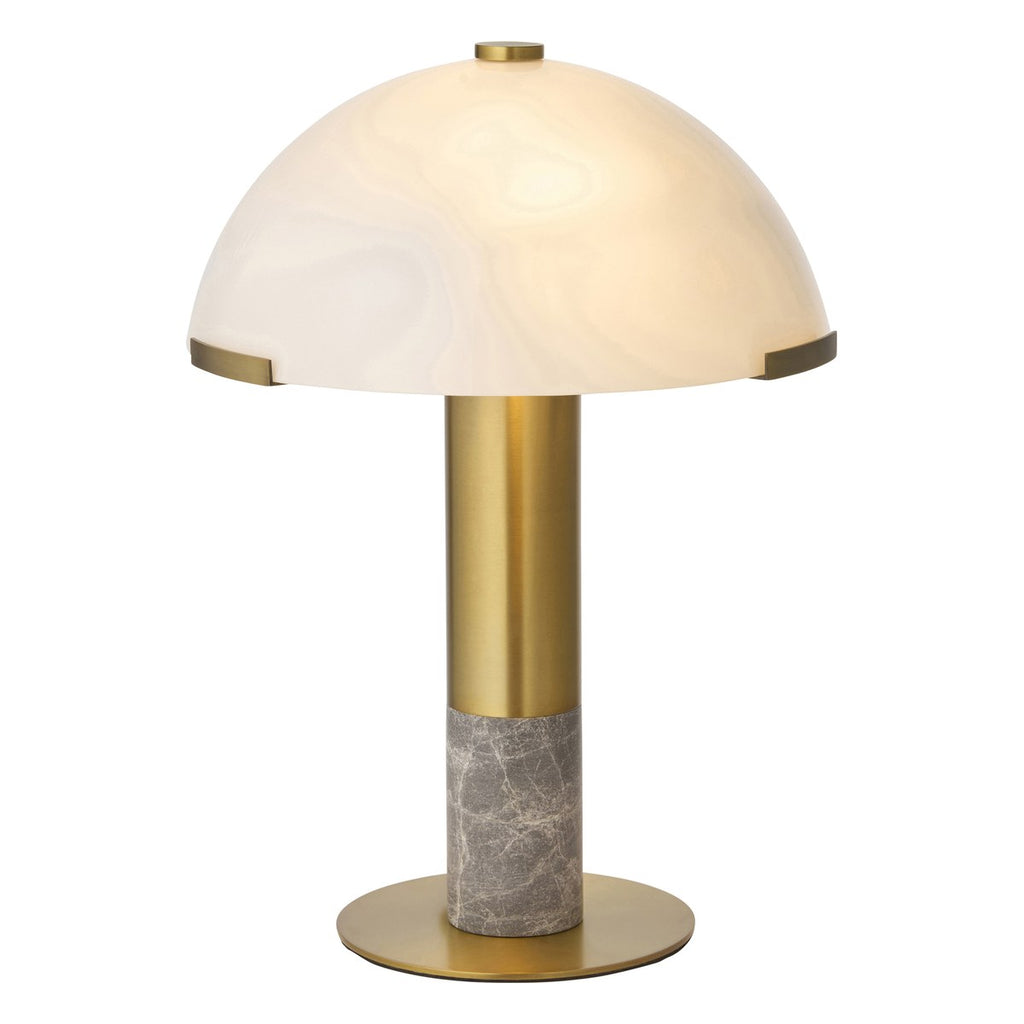 Endon Hansel 2 Light Table Lamp in Warm Brass with Grey Marble and Opal Glass