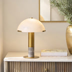 Endon Hansel 2 Light Table Lamp in Warm Brass with Grey Marble and Opal Glass