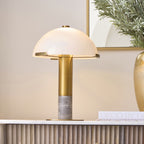 Endon Hansel 2 Light Table Lamp in Warm Brass with Grey Marble and Opal Glass