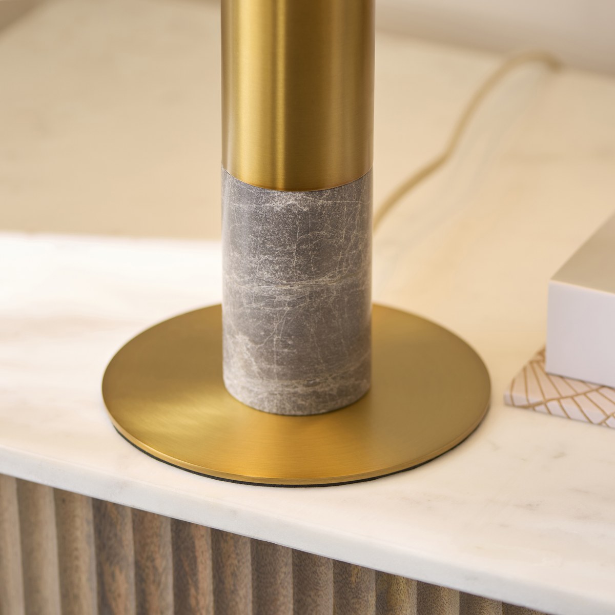 Endon Hansel 2 Light Table Lamp in Warm Brass with Grey Marble and Opal Glass