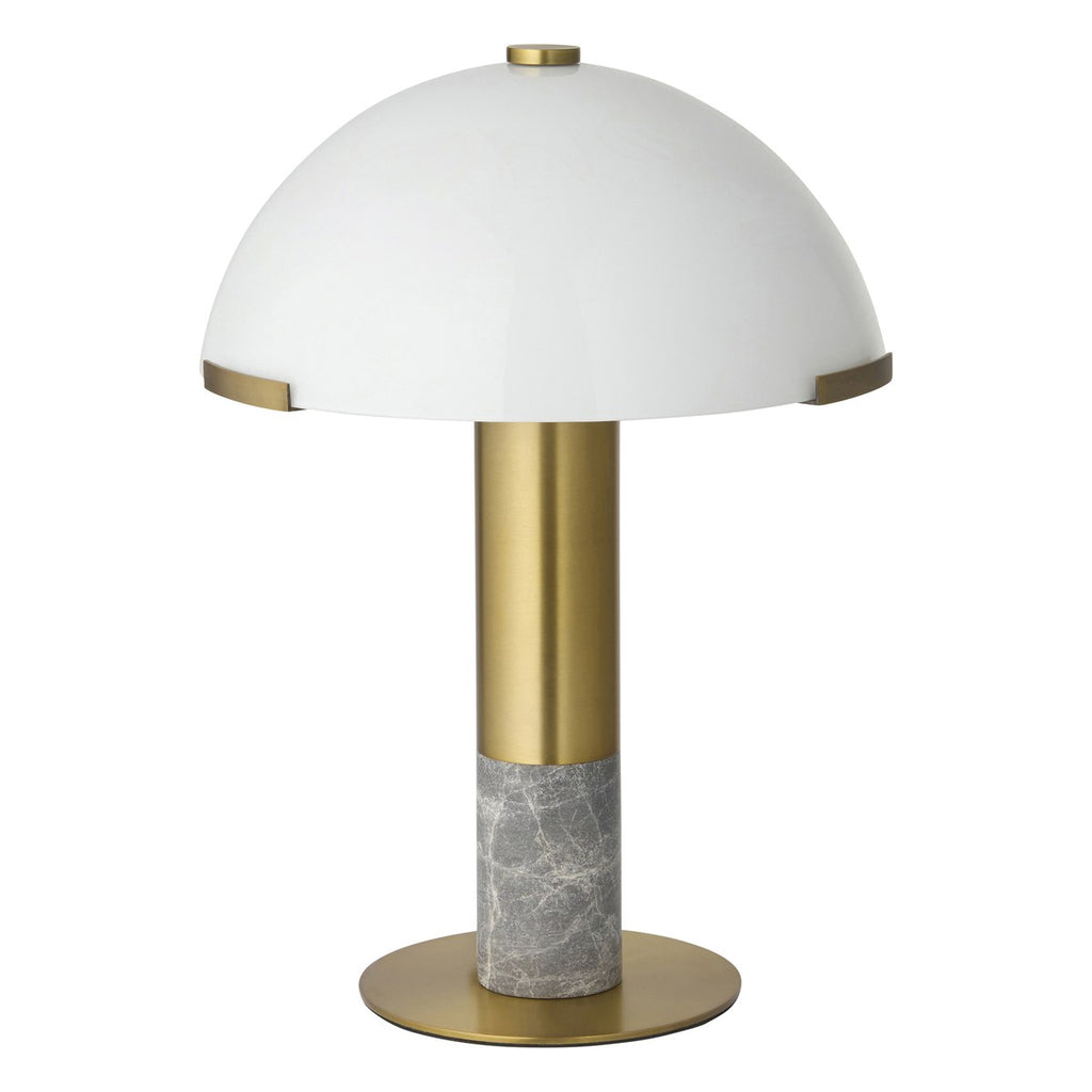 Endon Hansel 2 Light Table Lamp in Warm Brass with Grey Marble and Opal Glass