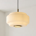 Endon Evora Large Pendant Light in Brushed Aged Brass with Opal Ribbed Glass