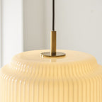 Endon Evora Large Pendant Light in Brushed Aged Brass with Opal Ribbed Glass