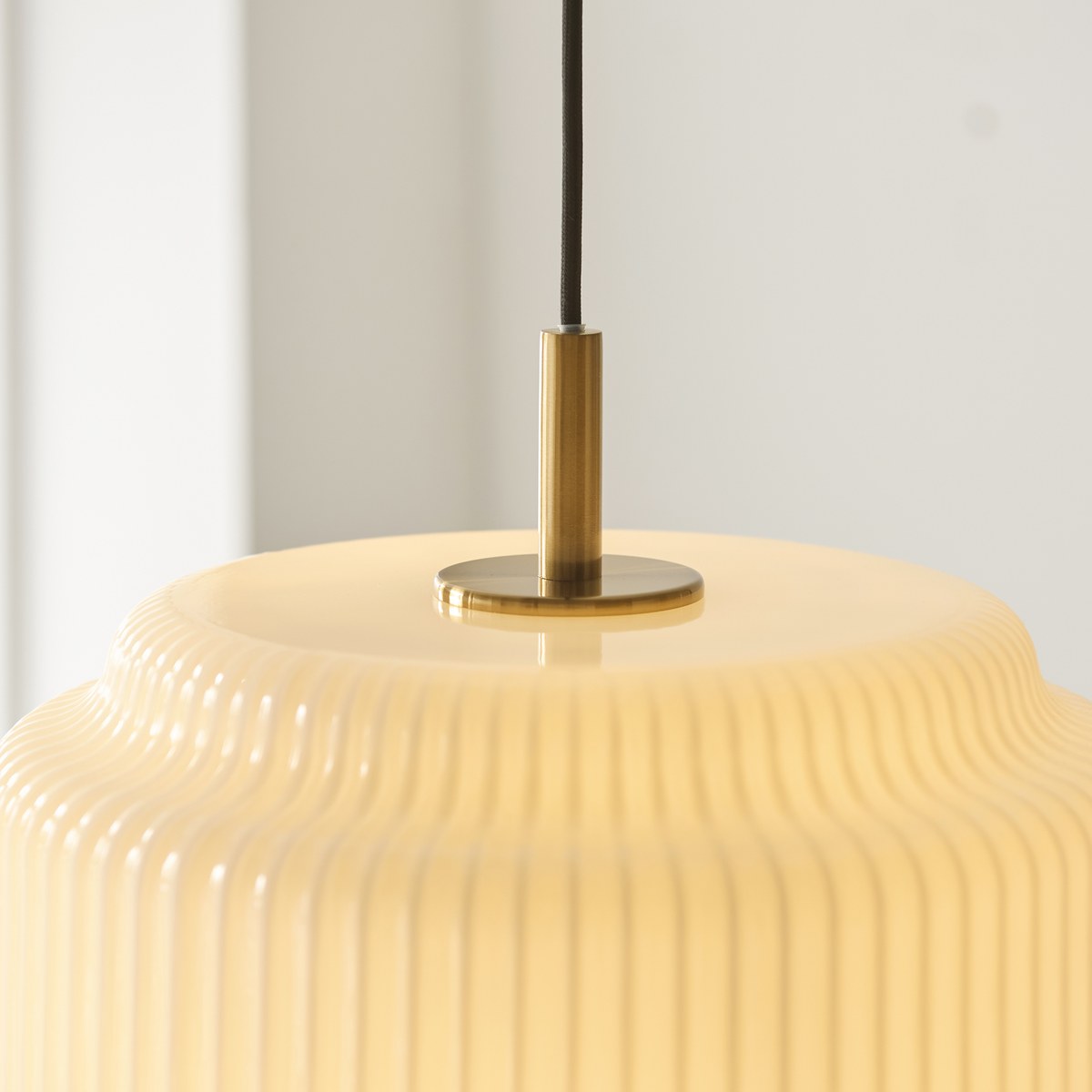 Endon Evora Large Pendant Light in Brushed Aged Brass with Opal Ribbed Glass