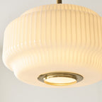Endon Evora Large Pendant Light in Brushed Aged Brass with Opal Ribbed Glass