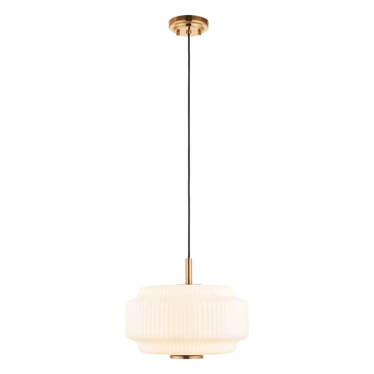 Endon Evora Large Pendant Light in Brushed Aged Brass with Opal Ribbed Glass
