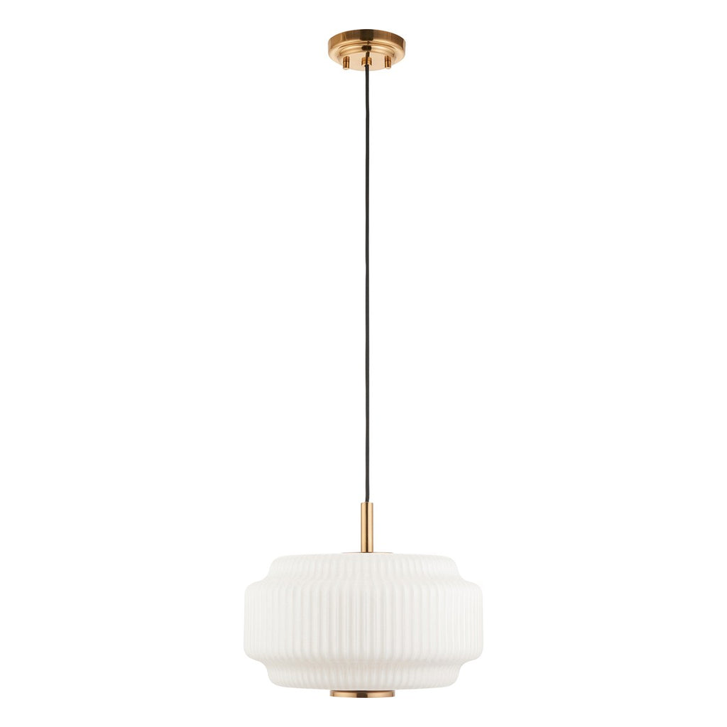 Endon Evora Large Pendant Light in Brushed Aged Brass with Opal Ribbed Glass