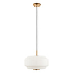 Endon Evora Large Pendant Light in Brushed Aged Brass with Opal Ribbed Glass