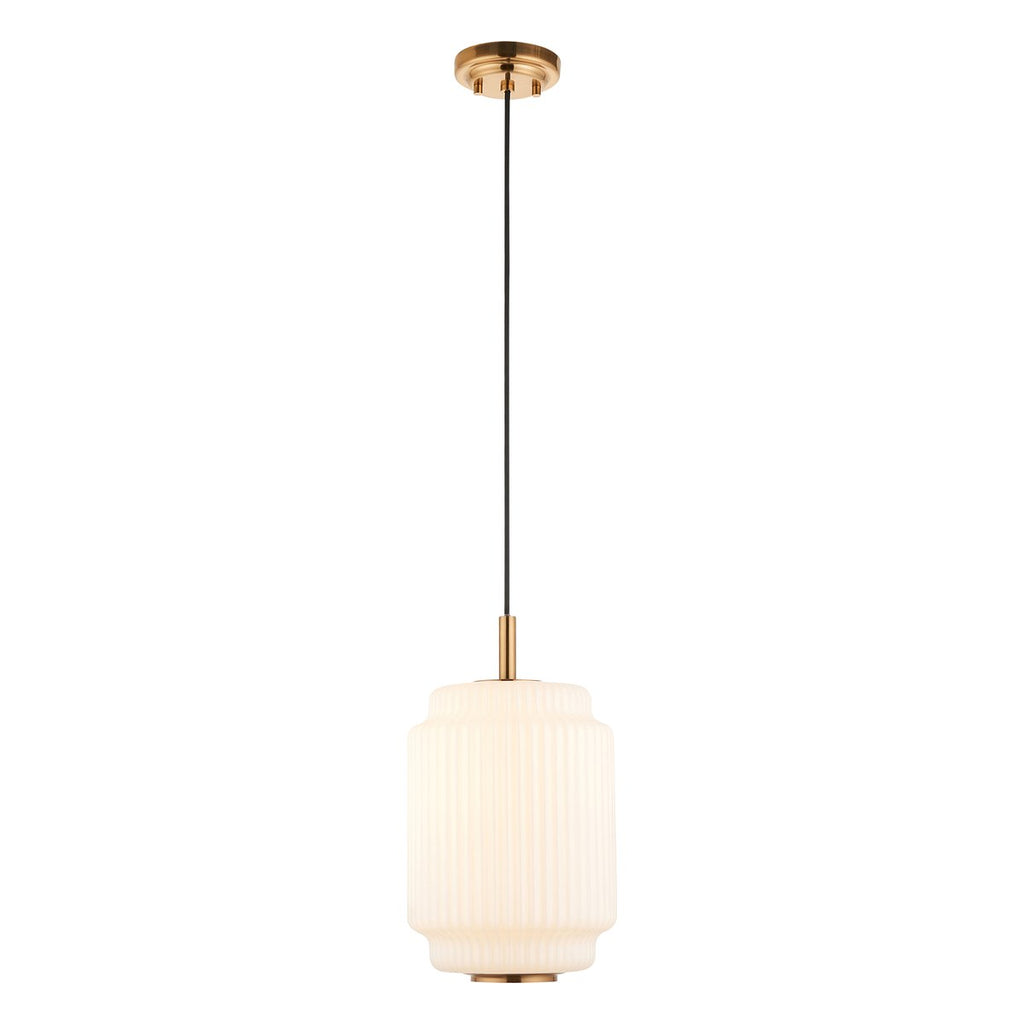 Endon Evora Medium Pendant Light in Brushed Aged Brass with Opal Ribbed Glass