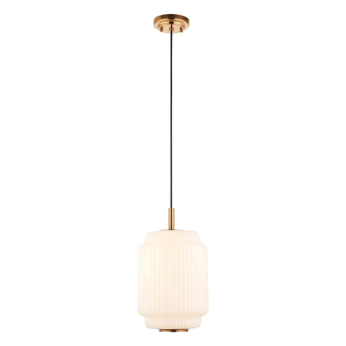 Endon Evora Medium Pendant Light in Brushed Aged Brass with Opal Ribbed Glass