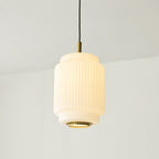 Endon Evora Medium Pendant Light in Brushed Aged Brass with Opal Ribbed Glass