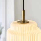 Endon Evora Medium Pendant Light in Brushed Aged Brass with Opal Ribbed Glass