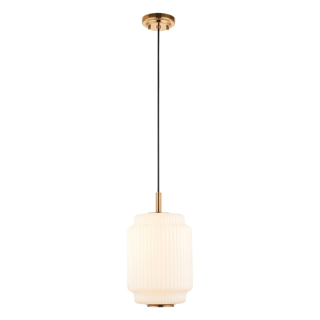 Endon Evora Medium Pendant Light in Brushed Aged Brass with Opal Ribbed Glass