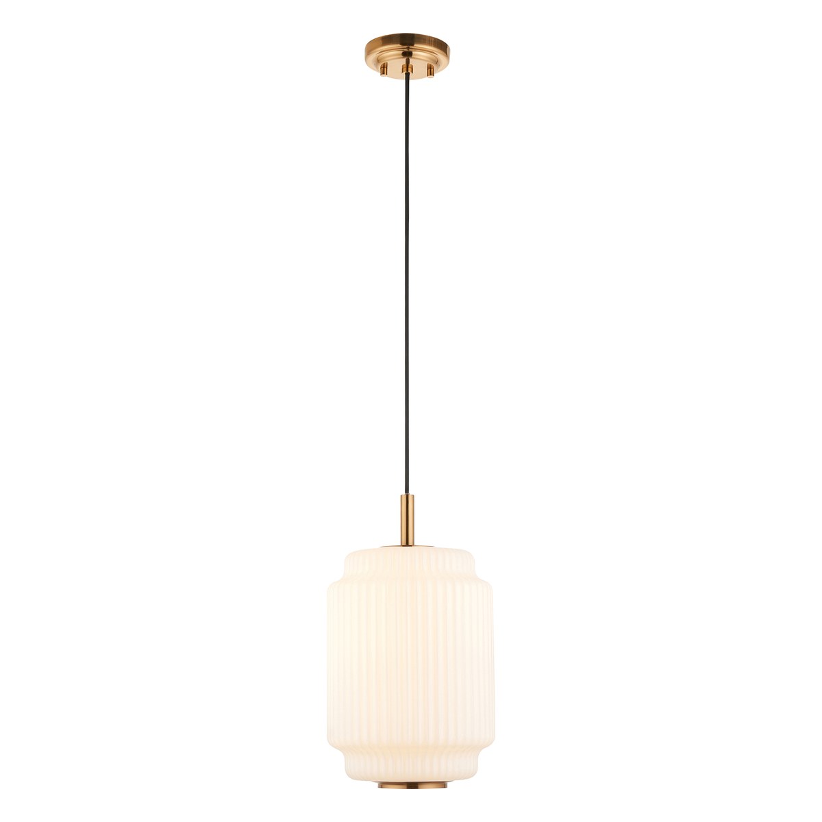 Endon Evora Medium Pendant Light in Brushed Aged Brass with Opal Ribbed Glass