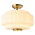 Endon Evora Flush Ceiling Light in Brushed Aged Brass with Opal Ribbed Glass