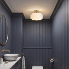Endon Evora Flush Ceiling Light in Brushed Aged Brass with Opal Ribbed Glass