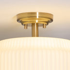Endon Evora Flush Ceiling Light in Brushed Aged Brass with Opal Ribbed Glass