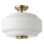 Endon Evora Flush Ceiling Light in Brushed Aged Brass with Opal Ribbed Glass