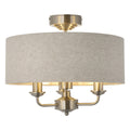 Endon Highclere 3 Light Flush Ceiling Light in Brushed Chrome with Natural Linen Shade