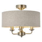 Endon Highclere 3 Light Flush Ceiling Light in Brushed Chrome with Natural Linen Shade