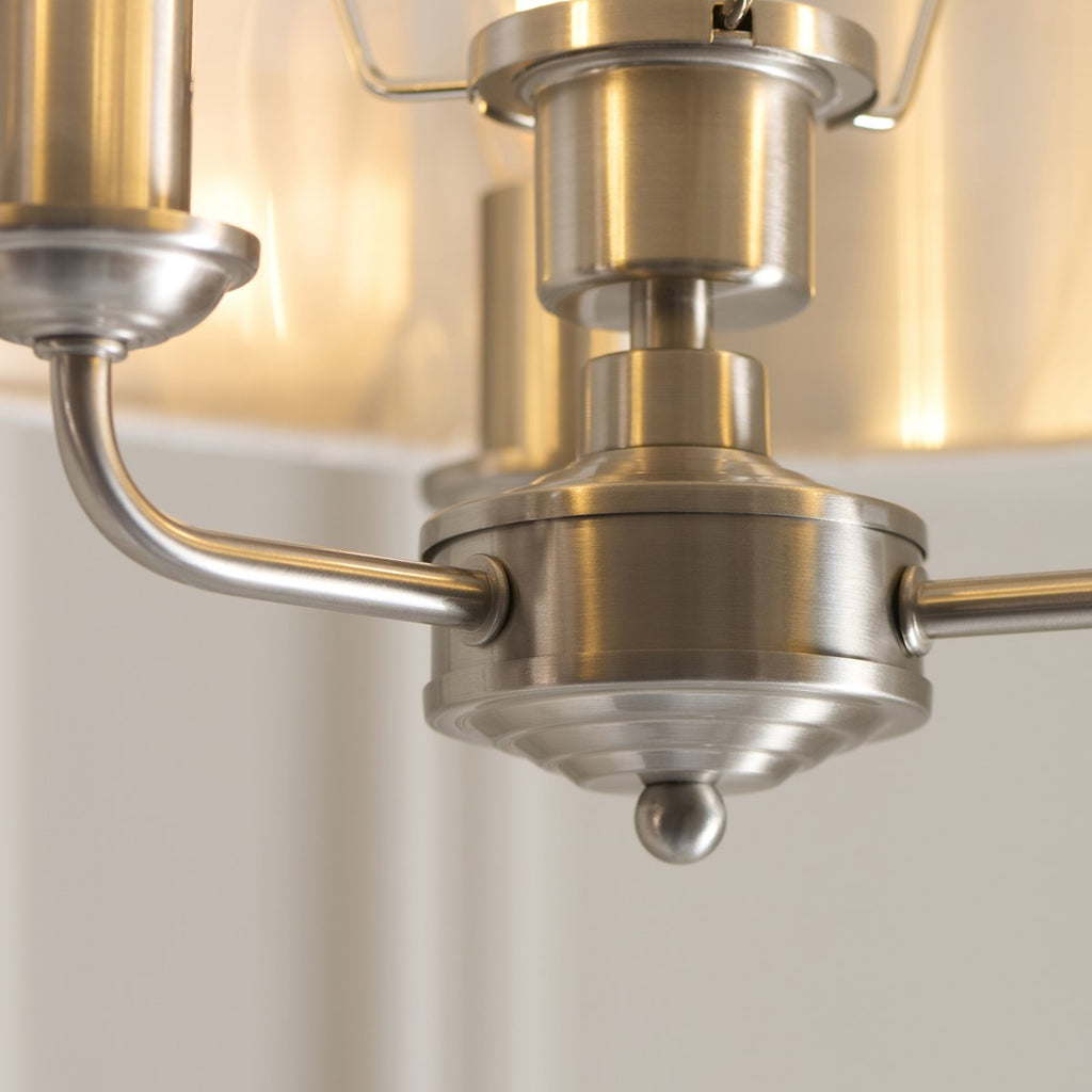 Endon Highclere 3 Light Flush Ceiling Light in Brushed Chrome with Natural Linen Shade