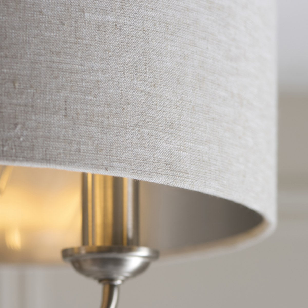 Endon Highclere 3 Light Flush Ceiling Light in Brushed Chrome with Natural Linen Shade