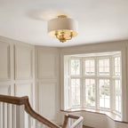 Endon Highclere 3 Light Flush Ceiling Light in Vintage Brass with Natural Linen Shade