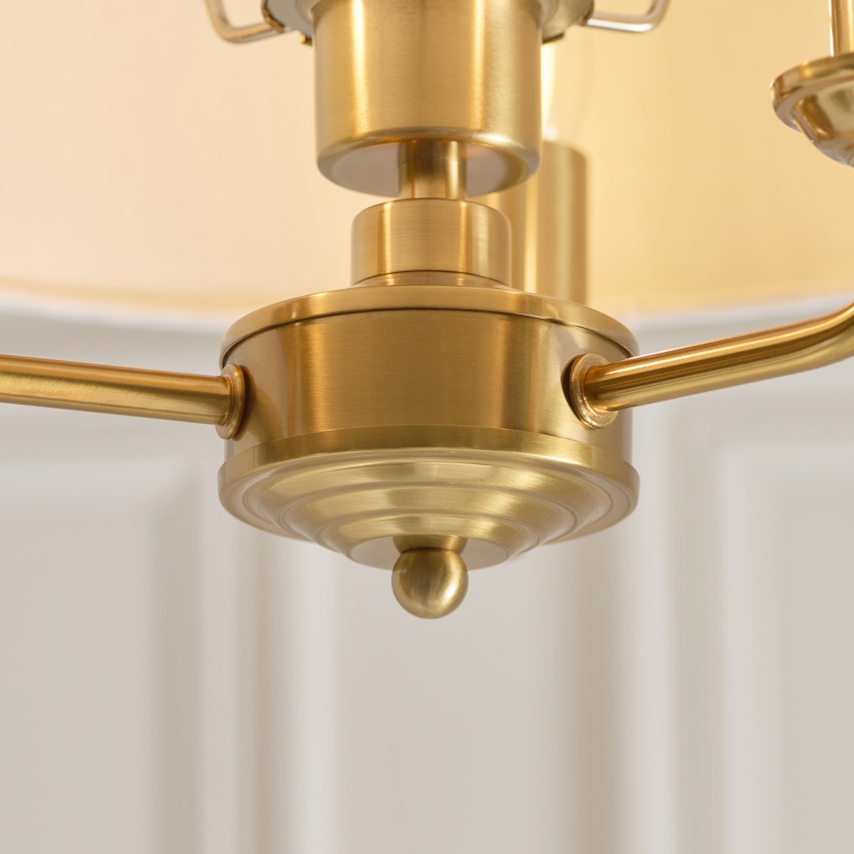 Endon Highclere 3 Light Flush Ceiling Light in Vintage Brass with Natural Linen Shade