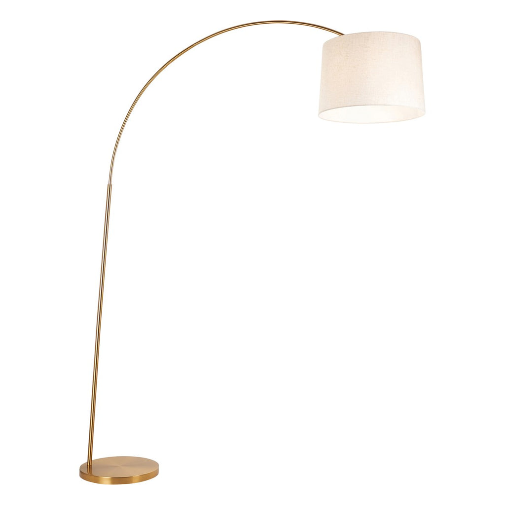 Endon Carlson XL Floor Lamp in Warm Brass with Natural Fabric Shade
