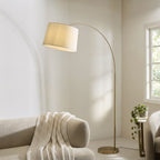 Endon Carlson XL Floor Lamp in Warm Brass with Natural Fabric Shade