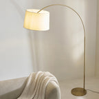 Endon Carlson XL Floor Lamp in Warm Brass with Natural Fabric Shade