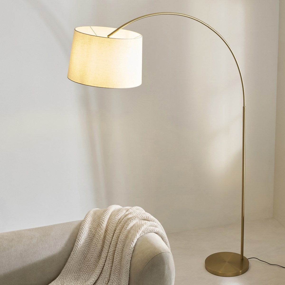 Endon Carlson XL Floor Lamp in Warm Brass with Natural Fabric Shade