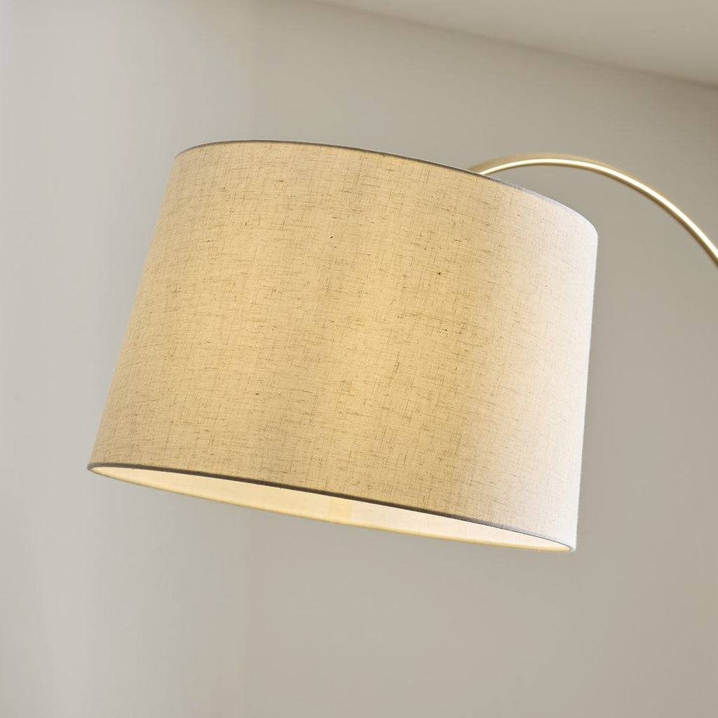 Endon Carlson XL Floor Lamp in Warm Brass with Natural Fabric Shade