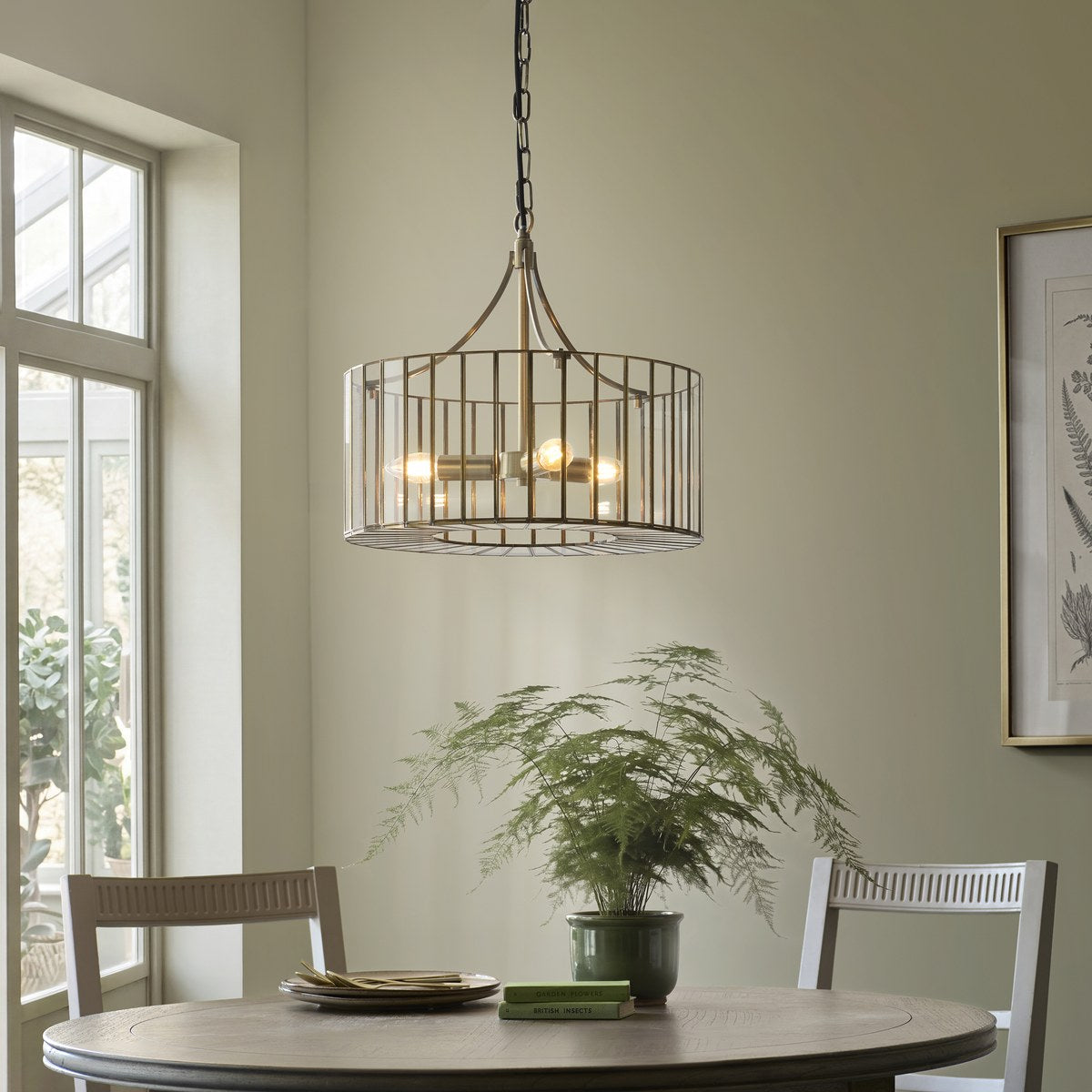 Endon Antalya 3 Light Pendant Light in Antique Brass with Clear Glass