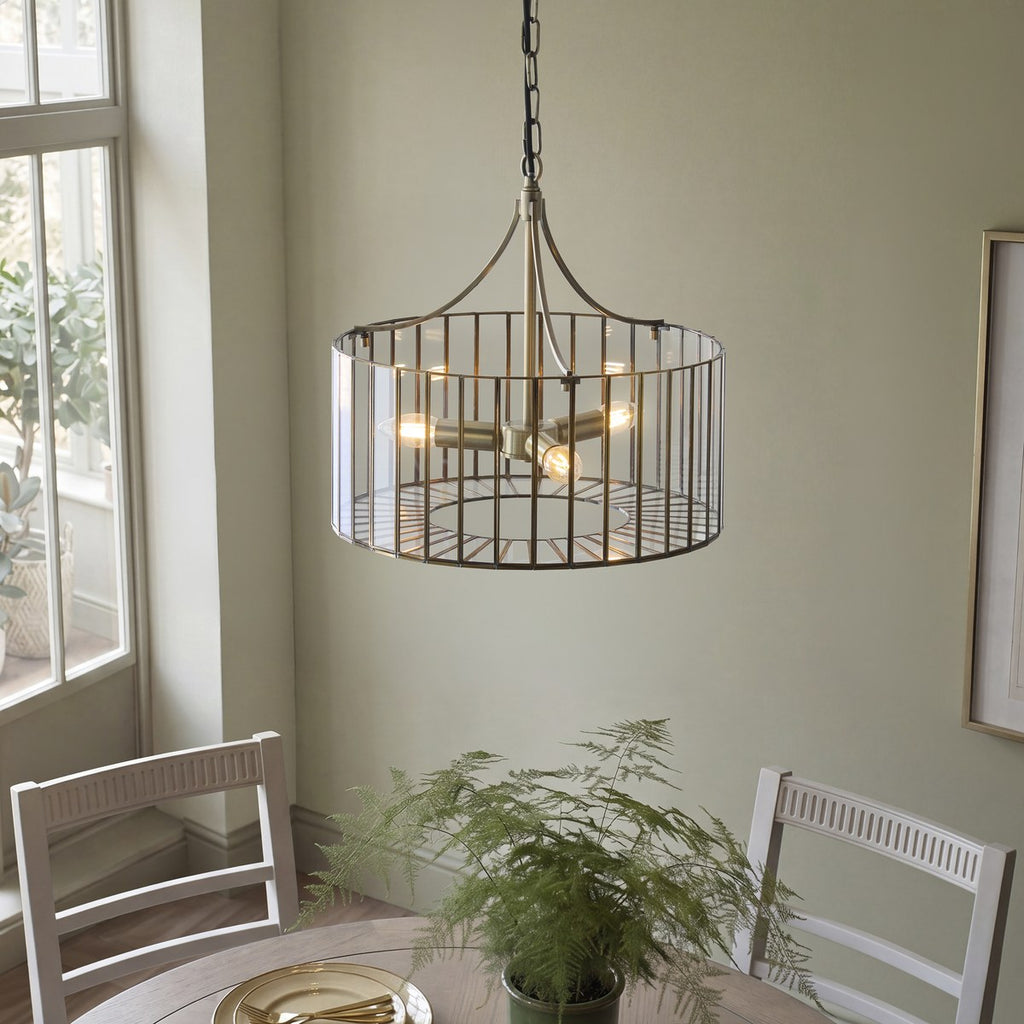 Endon Antalya 3 Light Pendant Light in Antique Brass with Clear Glass