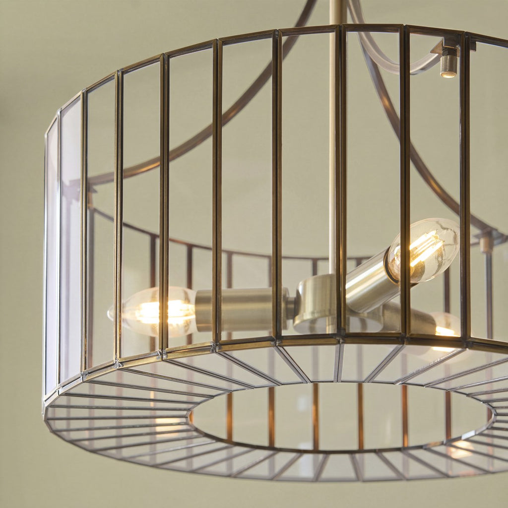Endon Antalya 3 Light Pendant Light in Antique Brass with Clear Glass