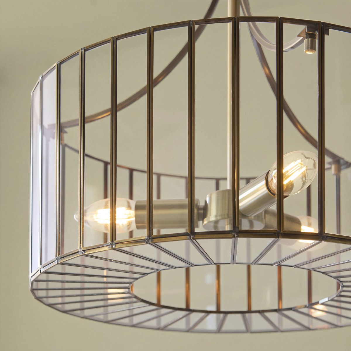 Endon Antalya 3 Light Pendant Light in Antique Brass with Clear Glass