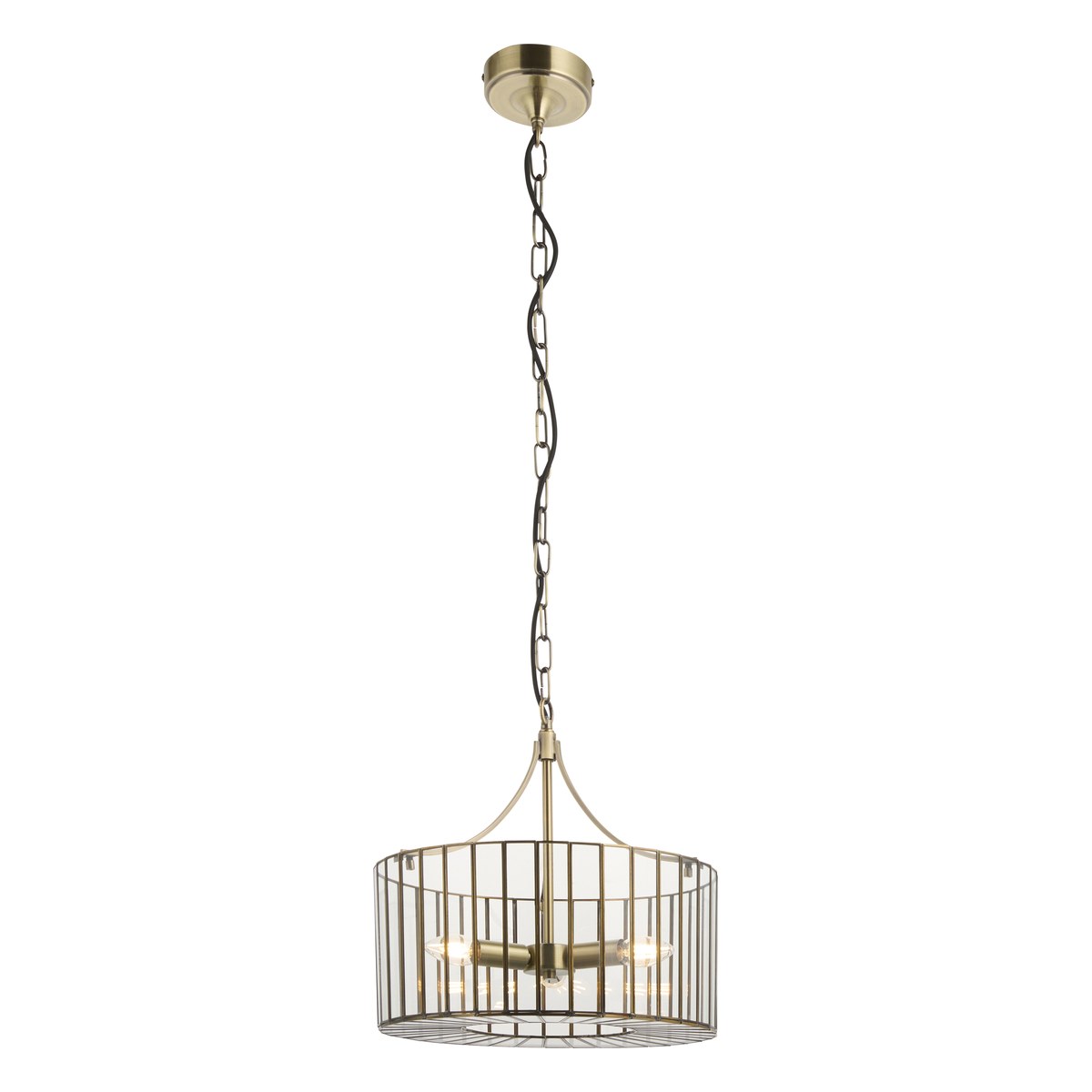Endon Antalya 3 Light Pendant Light in Antique Brass with Clear Glass