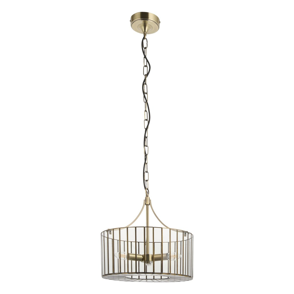 Endon Antalya 3 Light Pendant Light in Antique Brass with Clear Glass