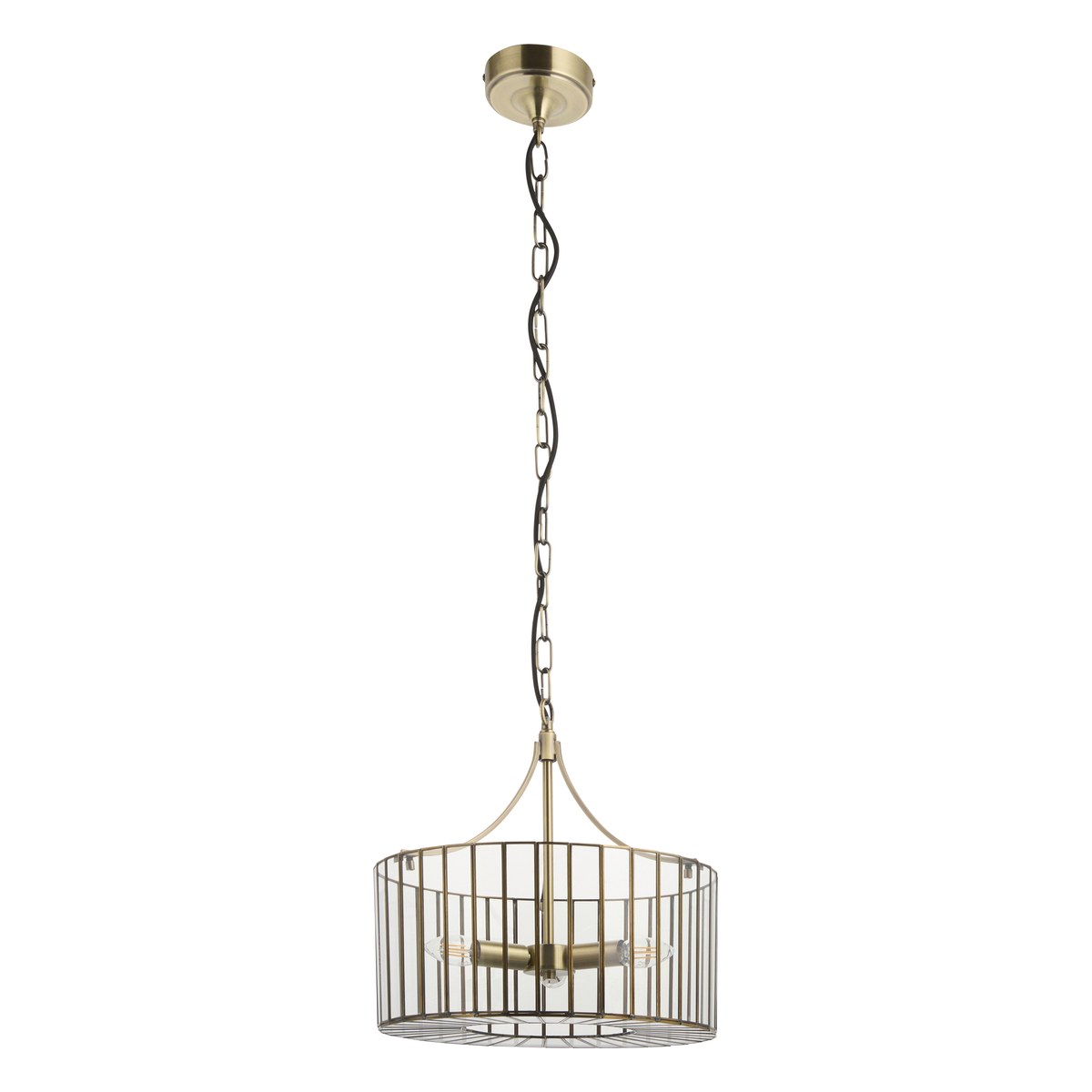 Endon Antalya 3 Light Pendant Light in Antique Brass with Clear Glass