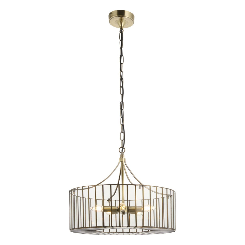 Endon Antalya 5 Light Pendant Light in Antique Brass with Clear Glass