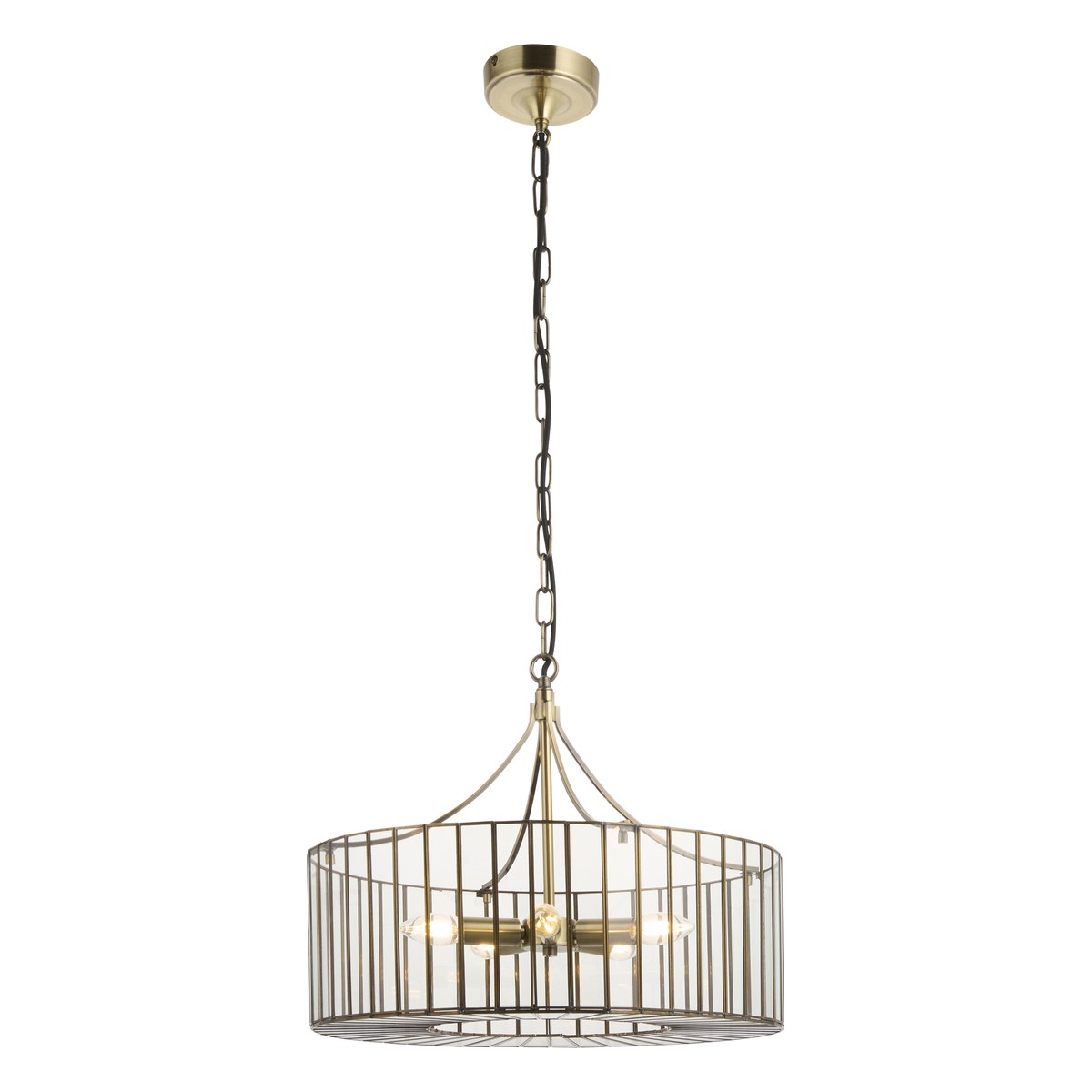 Endon Antalya 5 Light Pendant Light in Antique Brass with Clear Glass