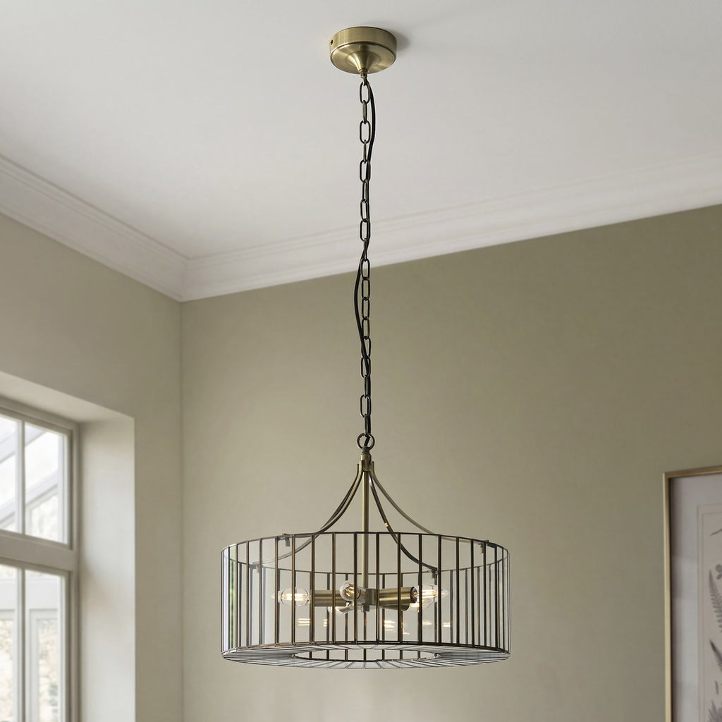 Endon Antalya 5 Light Pendant Light in Antique Brass with Clear Glass