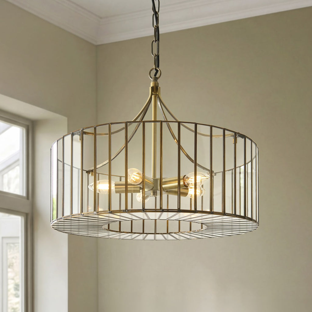 Endon Antalya 5 Light Pendant Light in Antique Brass with Clear Glass
