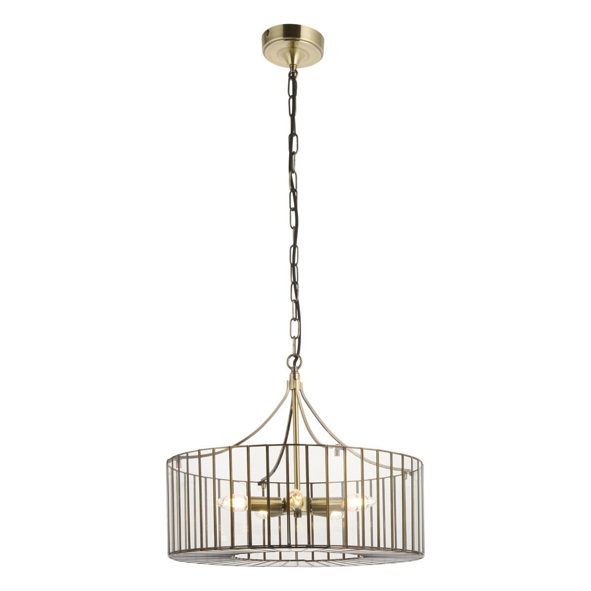 Endon Antalya 5 Light Pendant Light in Antique Brass with Clear Glass