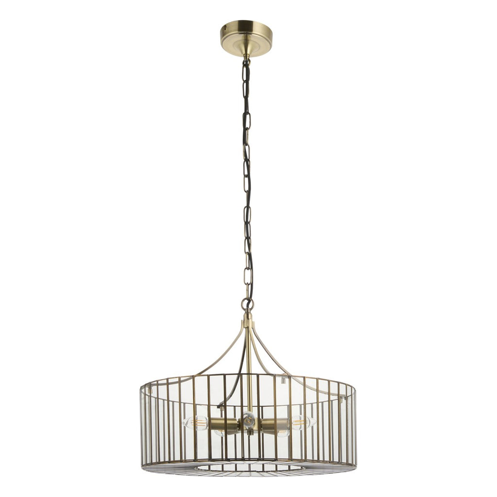 Endon Antalya 5 Light Pendant Light in Antique Brass with Clear Glass