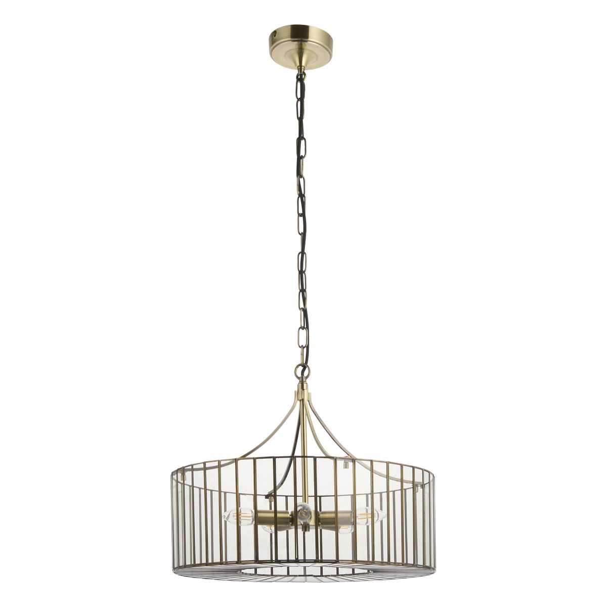 Endon Antalya 5 Light Pendant Light in Antique Brass with Clear Glass
