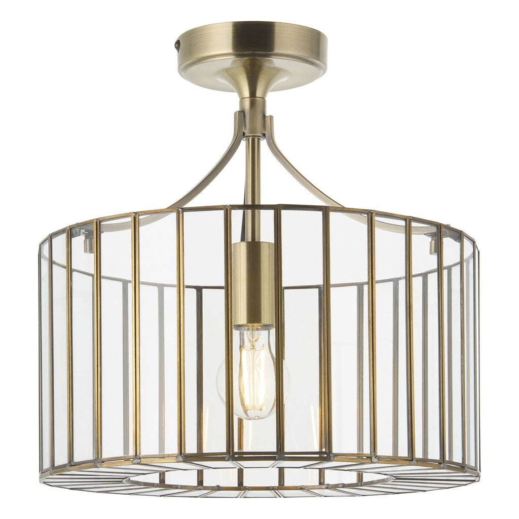 Endon Antalya Flush Ceiling Light in Antique Brass with Clear Glass